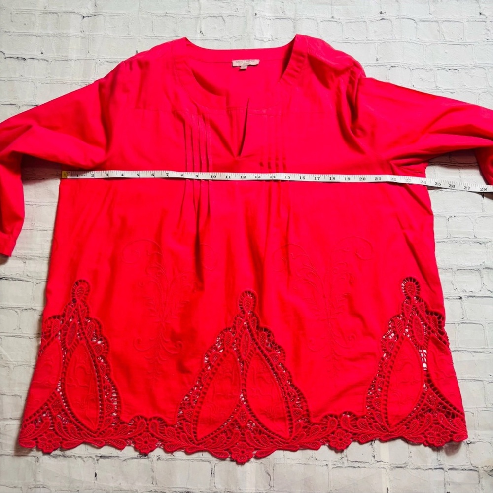 Saint Tropez West Cotton Tunic Top Size 1X Hot Pink Cut Out Lace Feminine - Picture 7 of 11